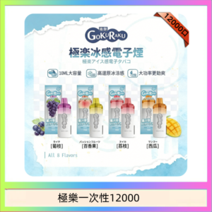 【8種口味】極楽 12000口一次性電子煙|超大容量 |口感絲滑|新品